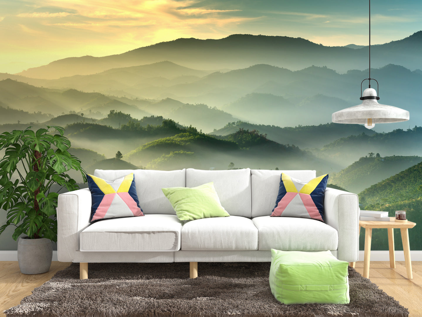 Misty Mountain Sunrise Mural