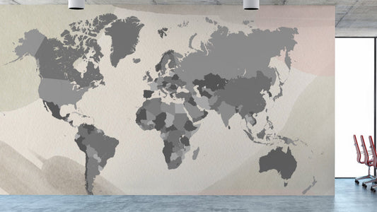 Grey World Map Mural