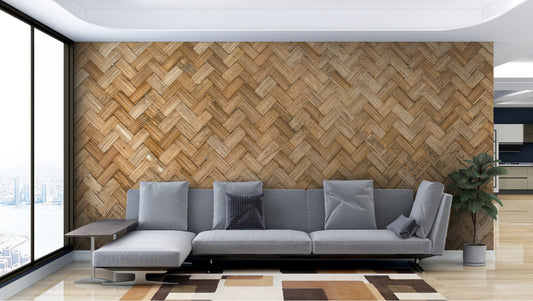 Rustic Herringbone Wood Mural