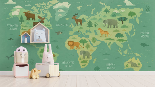 World Map Animal Mural